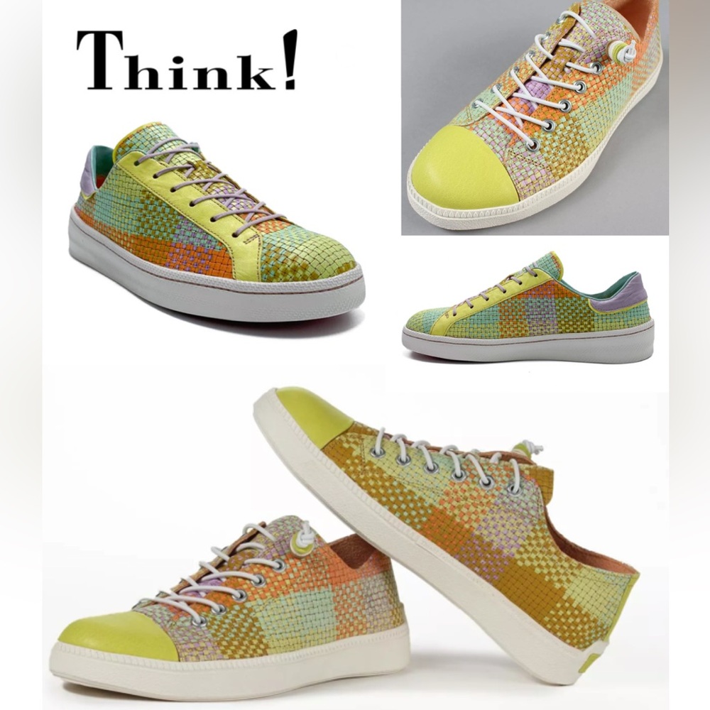 Think! Turna Woven Leather Brightly Colored Sneakers In Matcha Kombi